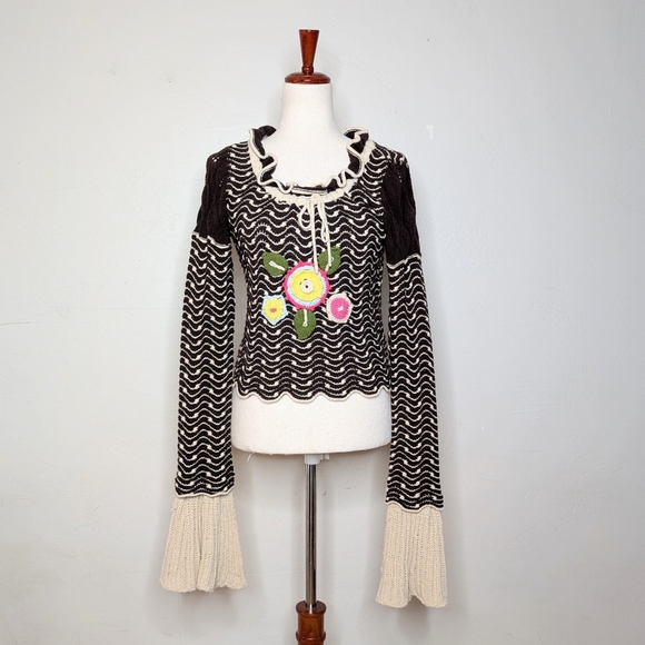 Twin-Set by Simona Barbieri Knit Crocheted Floral Long Sleeve Sweater Size Large - Picture 1 of 10